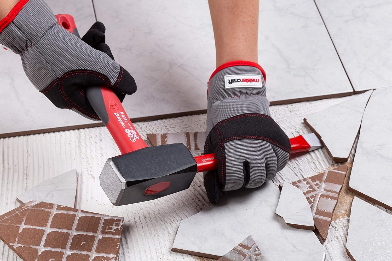 Meister Fäustel - 1250 g Kopfgewicht - Hochwertiger Stahlkopf - Komfortabler Fiberglas-Stiel - Geschliffene Bahnen / Abbruchhammer / Vorschlaghammer / Stemmhammer / 2203660, Rot 1250 g Single*