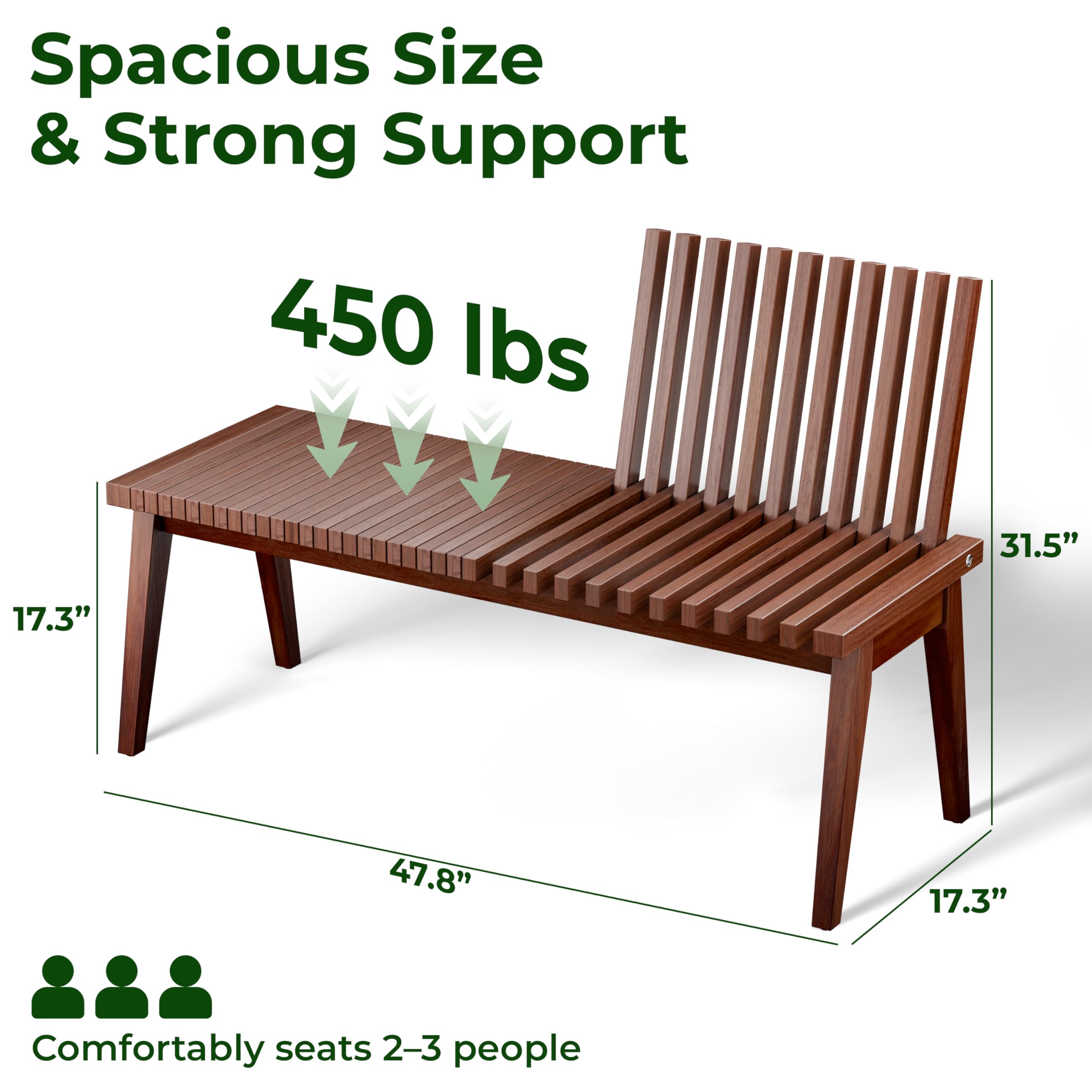 Melino Wooden Bench Outdoor 47" Convertible Acacia Wood Bench, Solid Wood Indoor Patio Benches for Outdoors, 3 in 1 Garden Bench for Porch Entryway Living Room Backyard Deck, Brown