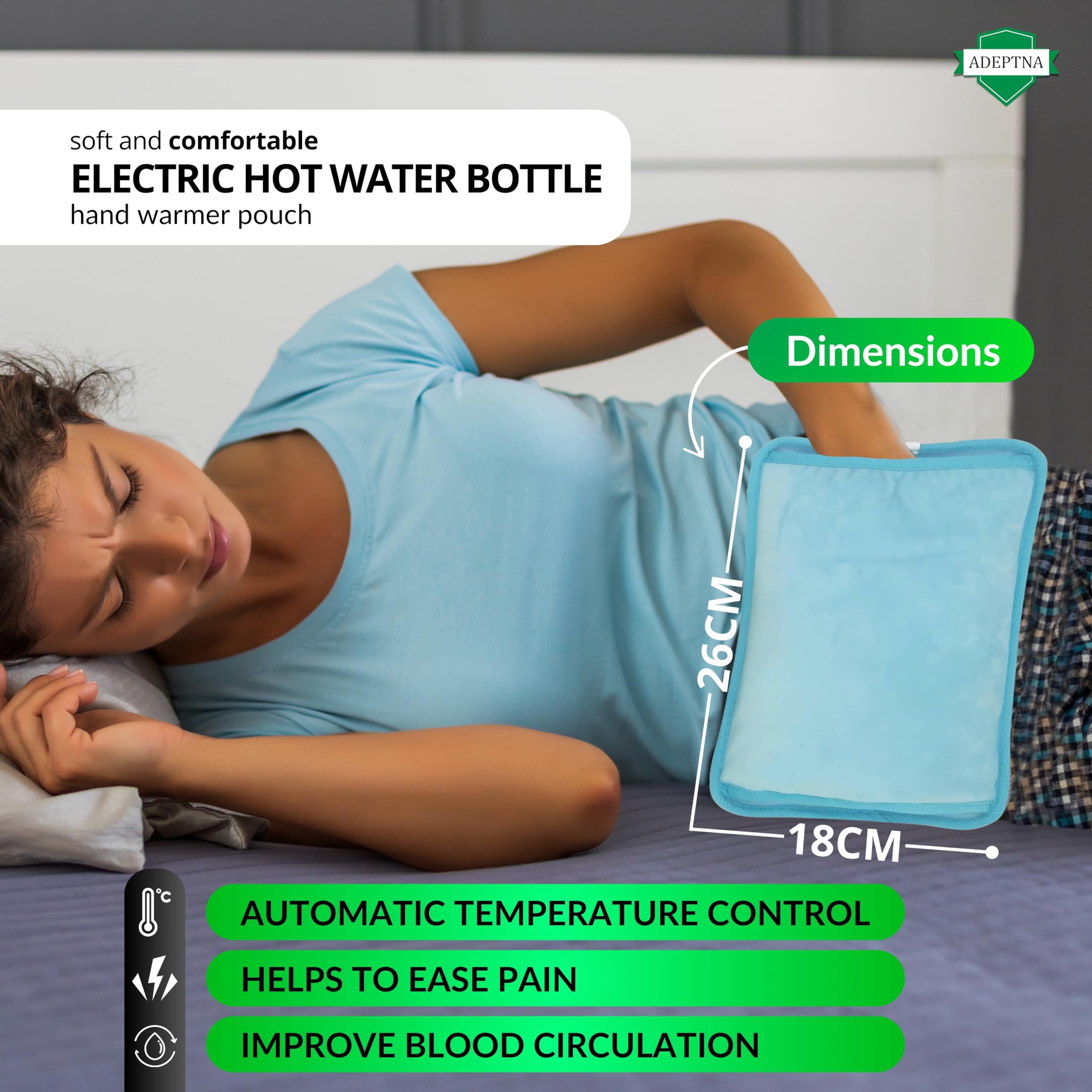 ADEPTNA Comfy Rechargeable Electric Hot Water Bottle with Hand Warmer Pouch - Image 2