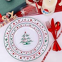 Vista 32 de LIYH 150 Pcs Plastic Christmas Dinnerware Set, Red Plastic Dinner Dessert Disposable Plates, Gold Silverware, Red Christmas Disposable Cups 10 OZ