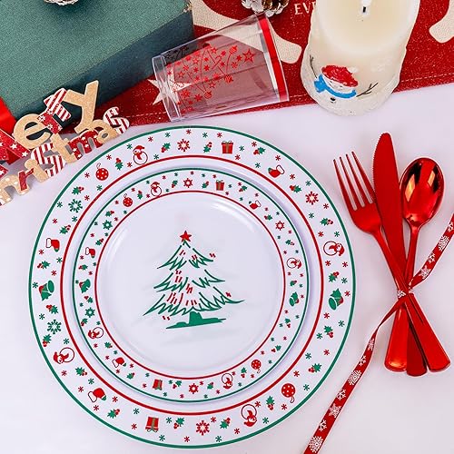 Miniatura 32 de LIYH 150 Pcs Plastic Christmas Dinnerware Set, Red Plastic Dinner Dessert Disposable Plates, Gold Silverware, Red Christmas Disposable Cups 10 OZ