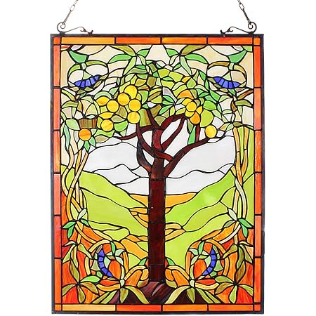 Capulina Victorian Style Stained Glass Window Panel - Handmade Tiffany Sun Catcher, 22"x17" Home Decor