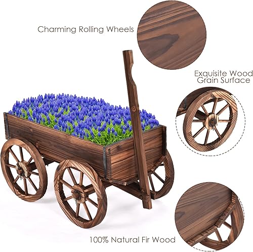 Miniatura 6 de S AFSTAR Carro de madera, soporte para maceta de flores de madera con 4 ruedas y agujeros de drenaje, maceta Amish, soporte de maceta rodante de