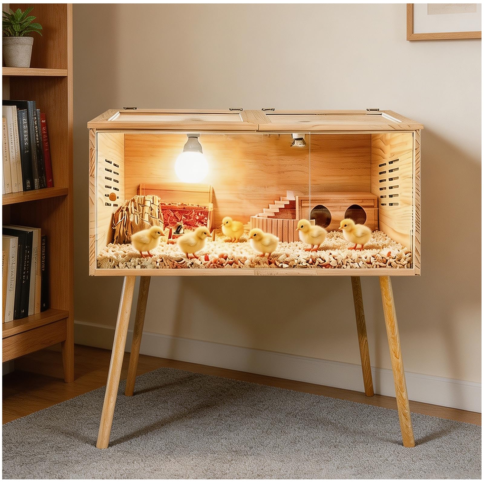 Brooder Box for Chicks,with Sliding Door,Table Legs,2 Types of Thermometer with Heat Lamp Set Suitable for Chicks/Duck/Parrot/Hamster (40"×15.7"×15.7")