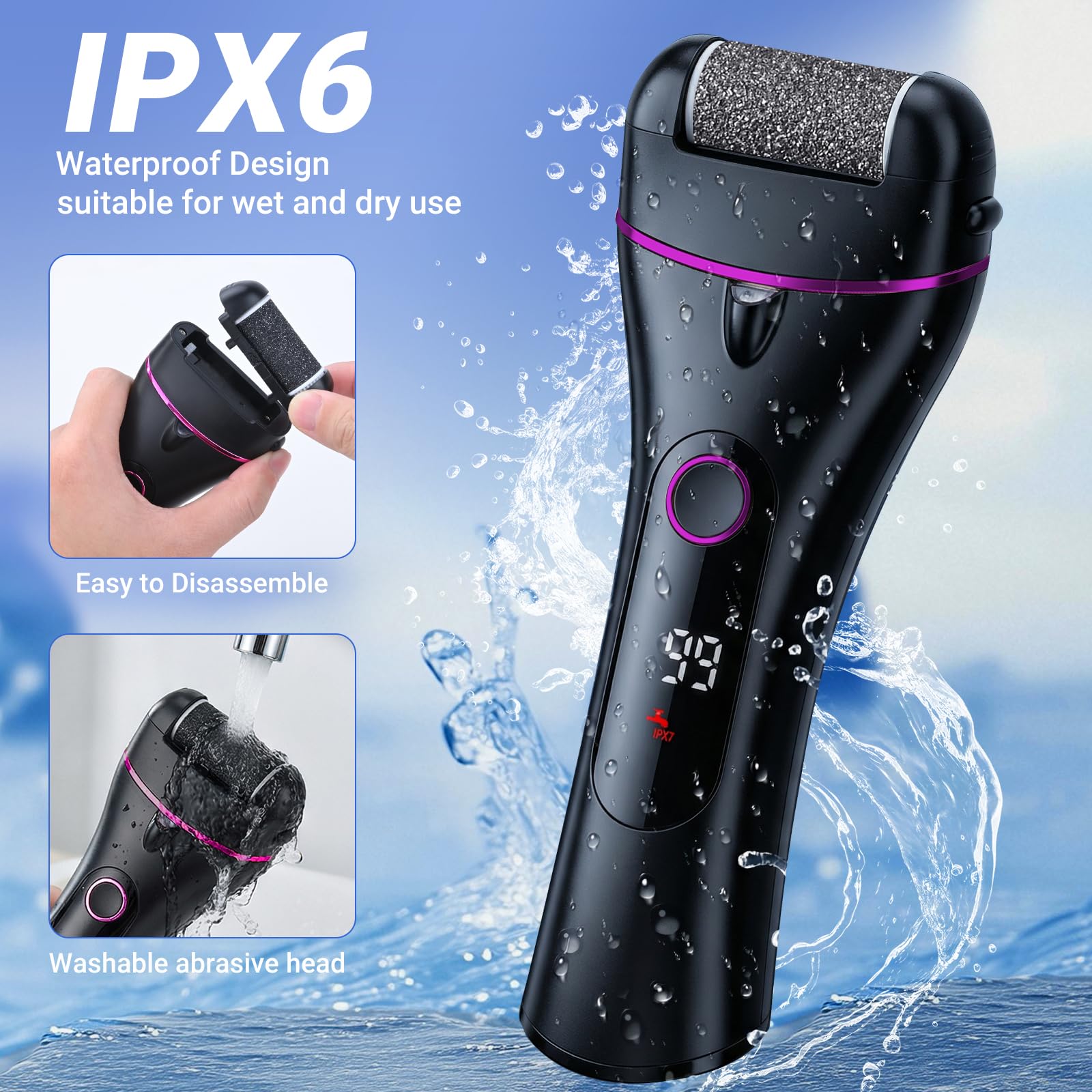 Lima Electrica Pies Durezas con 3 Rodillosy 17 Herramientas,3 Velocidades,Silenciar,Profesional Foot File para Eliminar Durezas y Callos Lima Electrica Pies (Negro)
