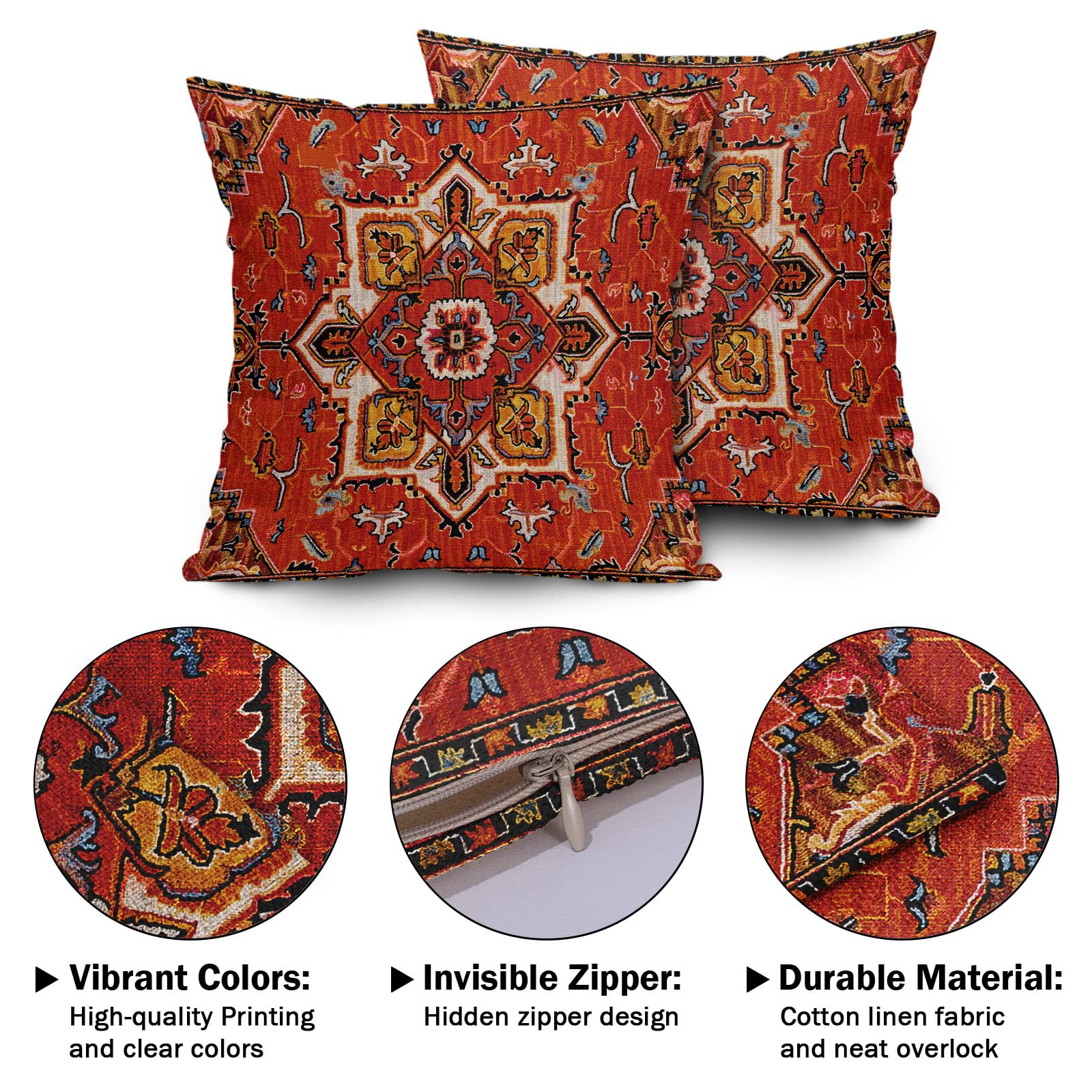 Set di 2 federe per cuscino bohémien, blu navy, 40 x 45 cm, stile bohémien, stile vintage, con stampa floreale, decorativo, per esterni, in lino, decorazione per la casa, divano letto, set