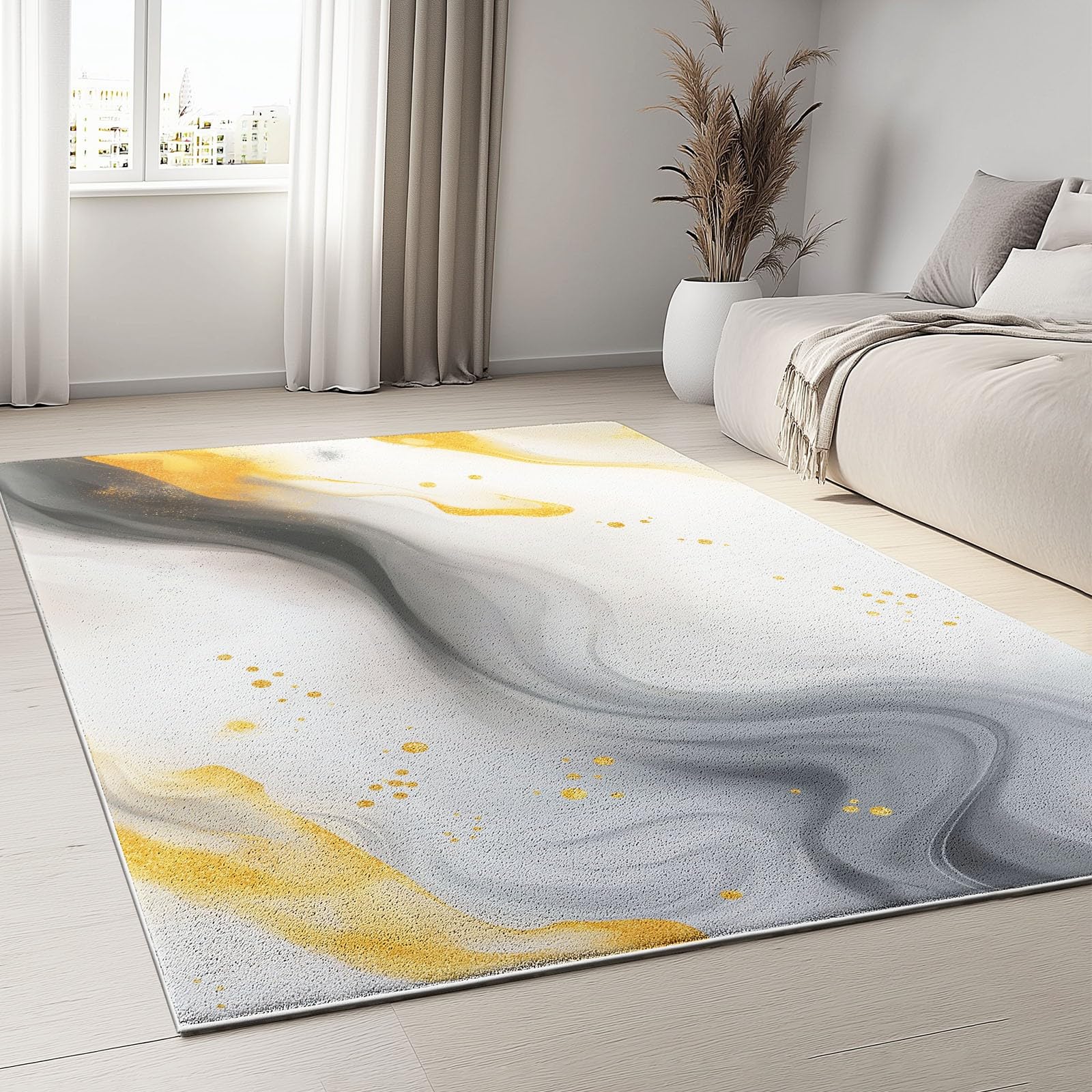 Tapis salon 160x230 cm gris marbre abstrait grand modèle à poils courts