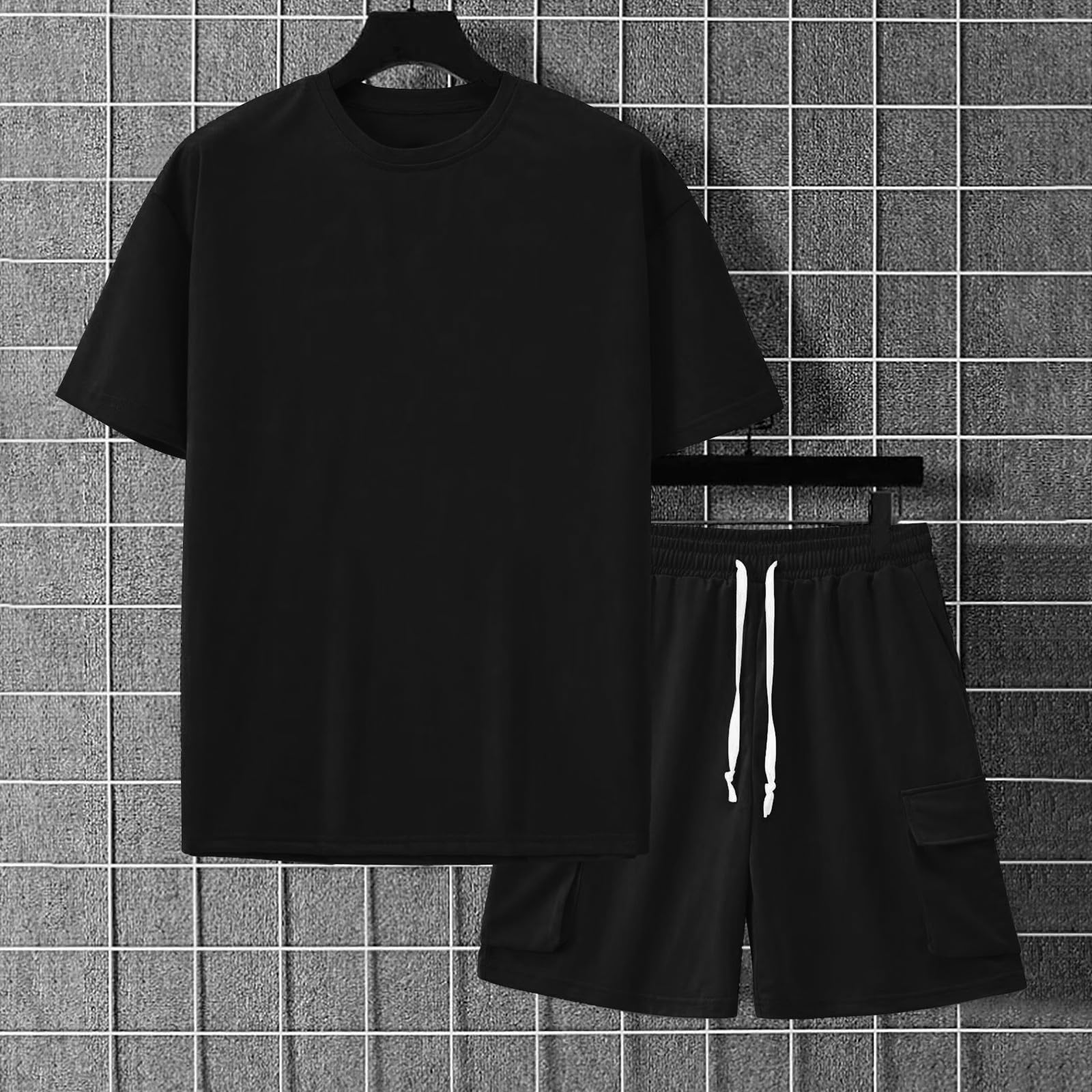 Completo Estivo Uomo Sportivo 2 Pezzi, Tuta Largo Casual Leggero, Maglietta Manica Corta + Pantaloncini Bermuda con Coulisse, Completi Regular Fit Palestra, Completino Ciclismo Per Spiaggia
