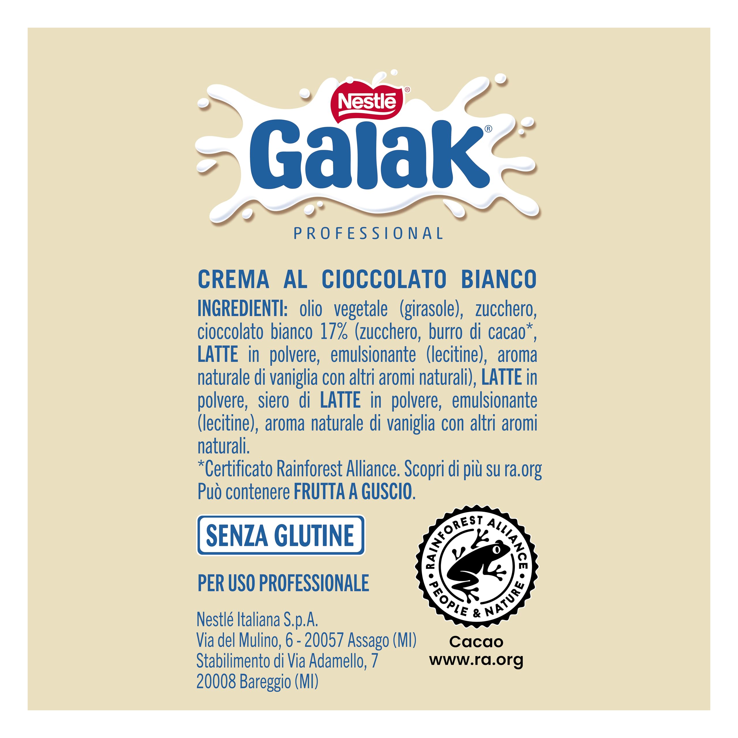 GALAK Profesional Crema Chocolate Blanco Cubo 1,2 kg | Crema para untar de chocolate blanco, ideal como ingrediente para la elaboración de dulces, rellenos y guarniciones