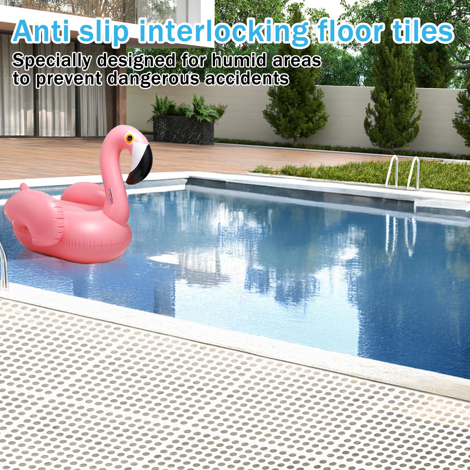30 Pack 11.8” x 11.8” Interlocking Floor Tiles Bulk White Drainage Pool Flooring Mats Swimming Pool Non Slip Splicing Waterproof Splash Matting Mesh Doormat Modular Interlocking Water Drain 3x10 ft — Amazon image 3