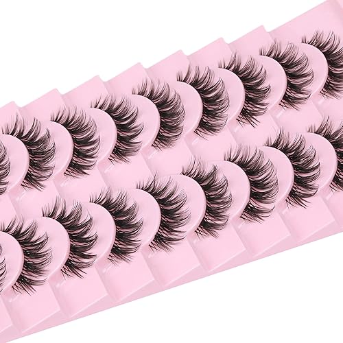 wiwoseo Pestañas rusas, pestañas naturales de visón sintético, pestañas rizadas y onduladas, banda transparente, volumen ruso, 0.51 pulgadas,