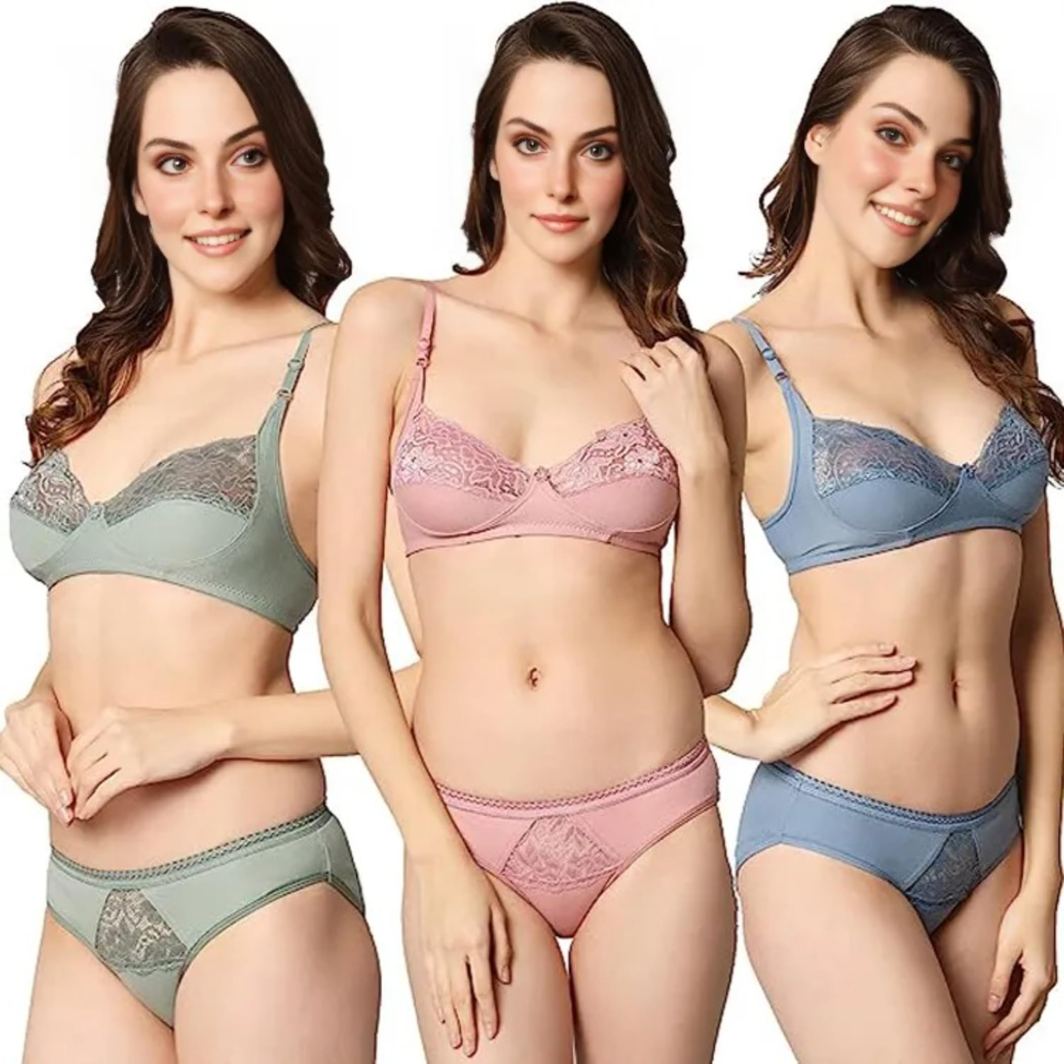 Lunavibe Combo Pack of 3 Women Bra Panty Set | Soft & Sexy Lace Lingerie Set | Comfortable Ladies InnerWearss | Stylish Bra Panty for Daily Wearss | Fancy Women Lingerie-picture-13