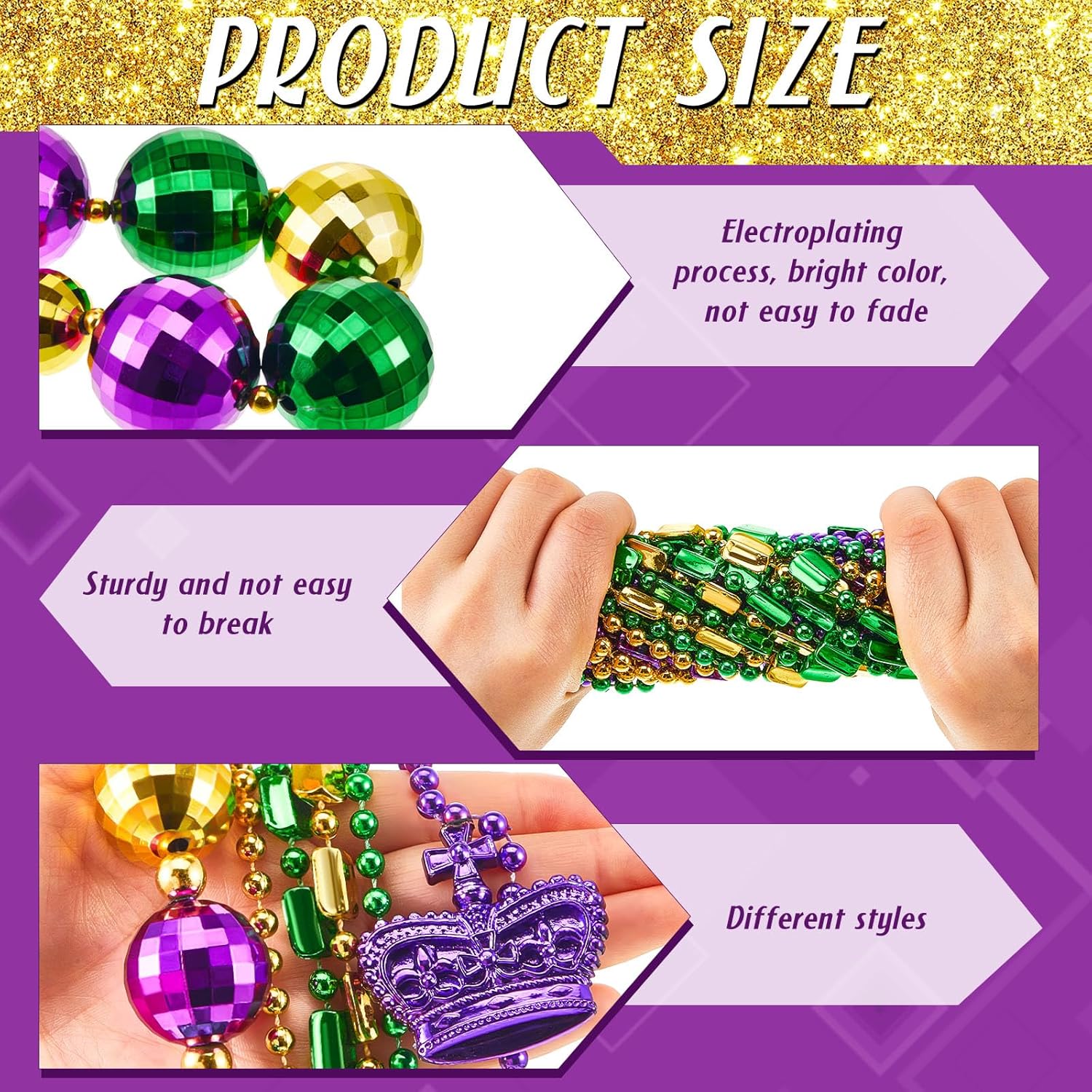 Henoyso 4 Set 50" Jumbo Mardi Gras Beads Necklaces Lighted/unlighted Assorted Costume Necklace Metallic Necklace Party Mardi Gras Decoration for Festival Parades Celebrations Carnival(Fresh) - Image 3