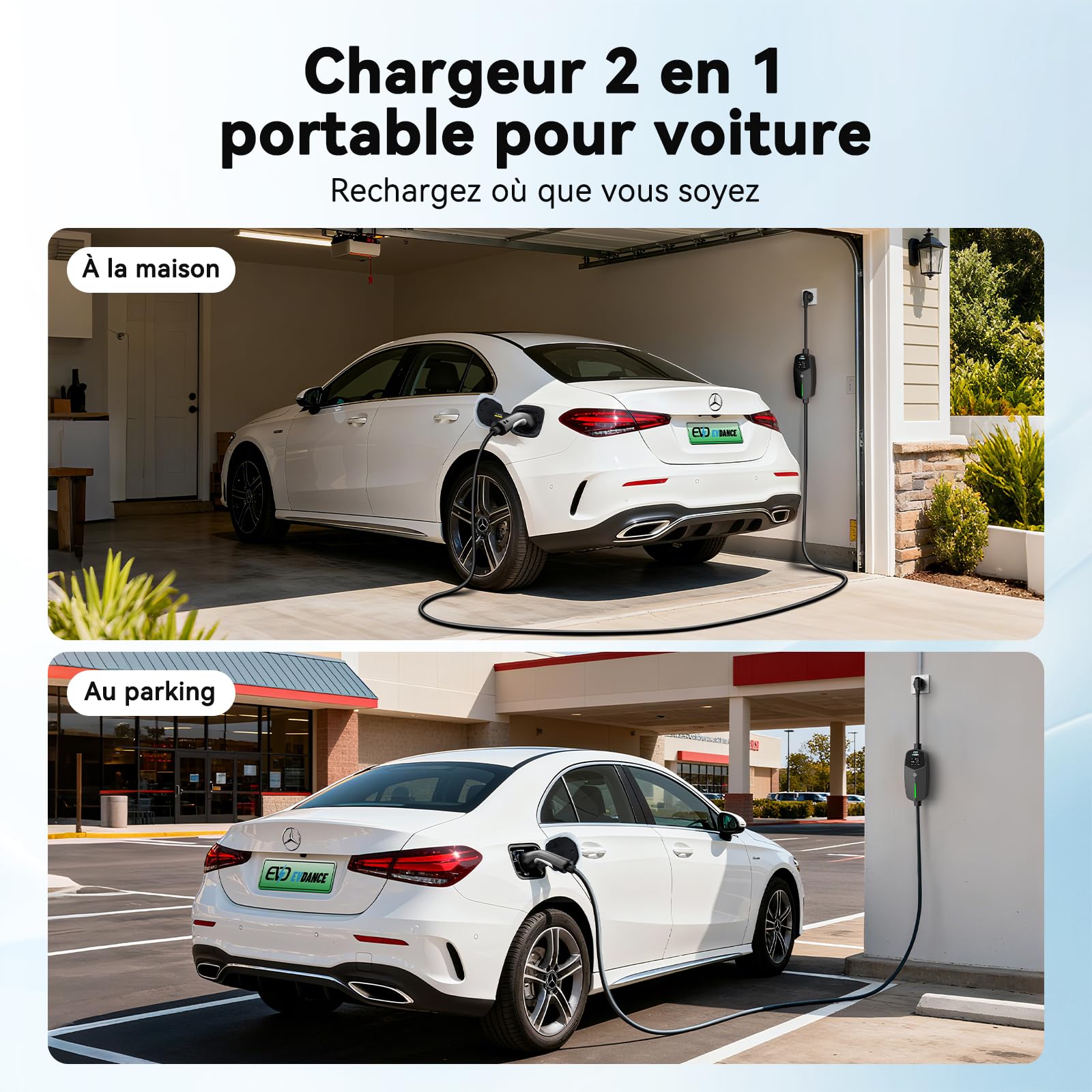 EVDANCE Chargeur Voiture Electrique (3,68 KW, 6-16A, 6,1m, 1-Phase), Noir | 6-16A Intensité Réglable, Câble Recharge Voiture Électrique Type 2, Étanche IP66, Sac Portable Offert, pour EV IEC 62196-2