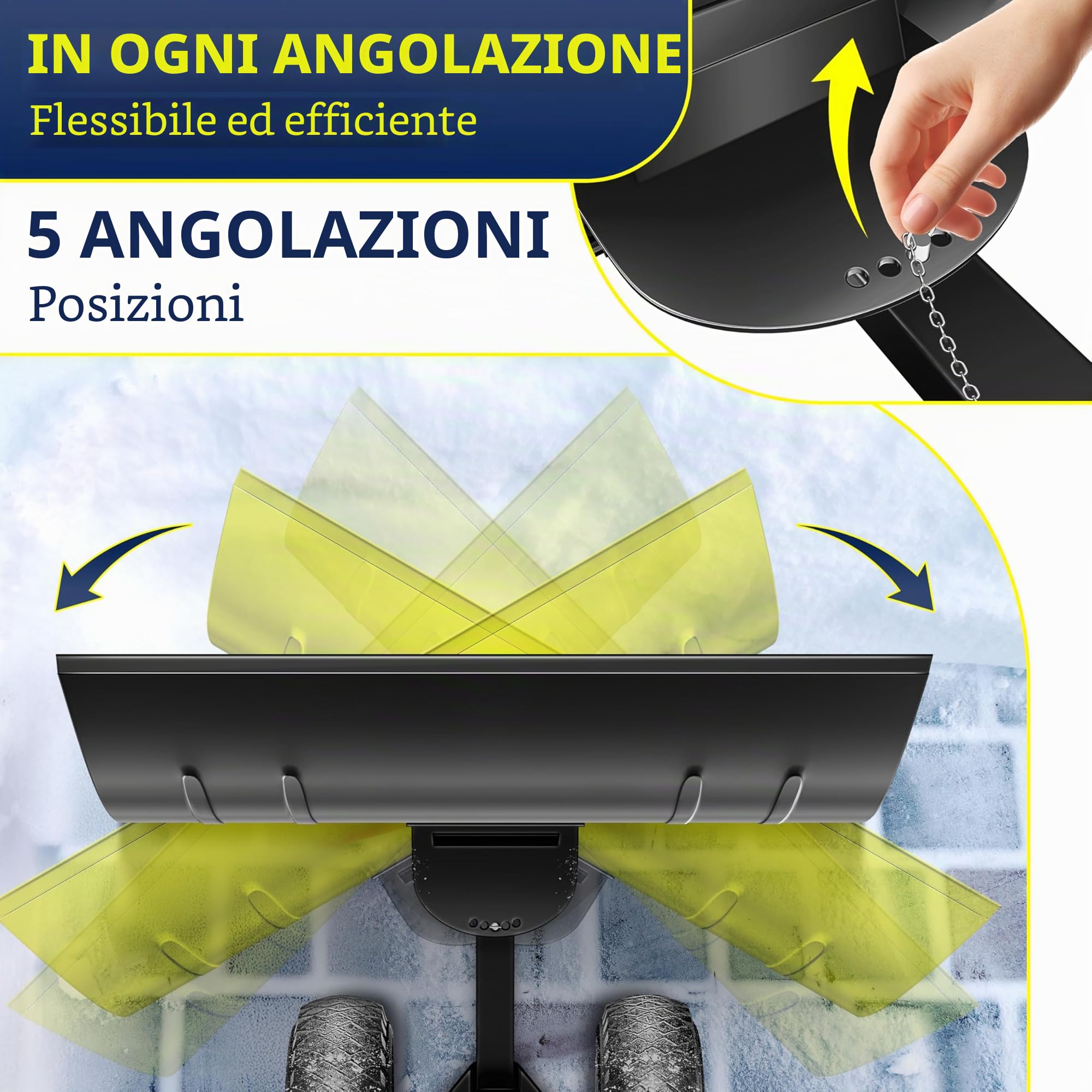 MASKO® Pala da neve su ruote regolabile in altezza – 5 posizioni regolabili in altezza, che non danneggia la schiena, 75 cm, larghezza di lavoro 42 cm