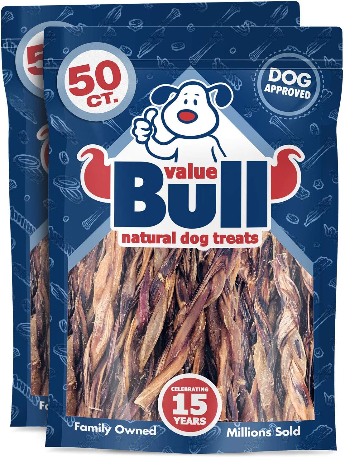 ValueBull Pork Pizzle Sticks, Braided, 6 Inch, 100 Count