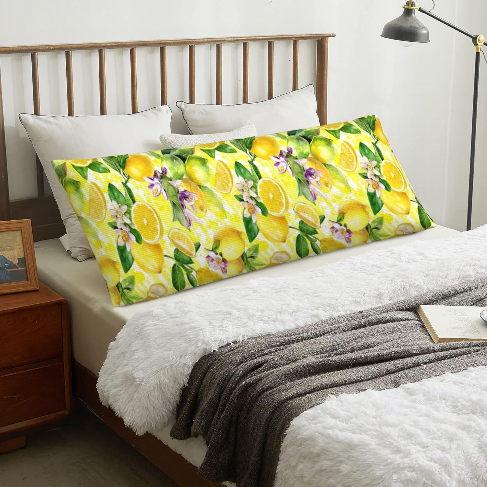 Lemon Flower, Body Pillow Cover with Zipper,Long Body Pillowcase 20 x 60 in
