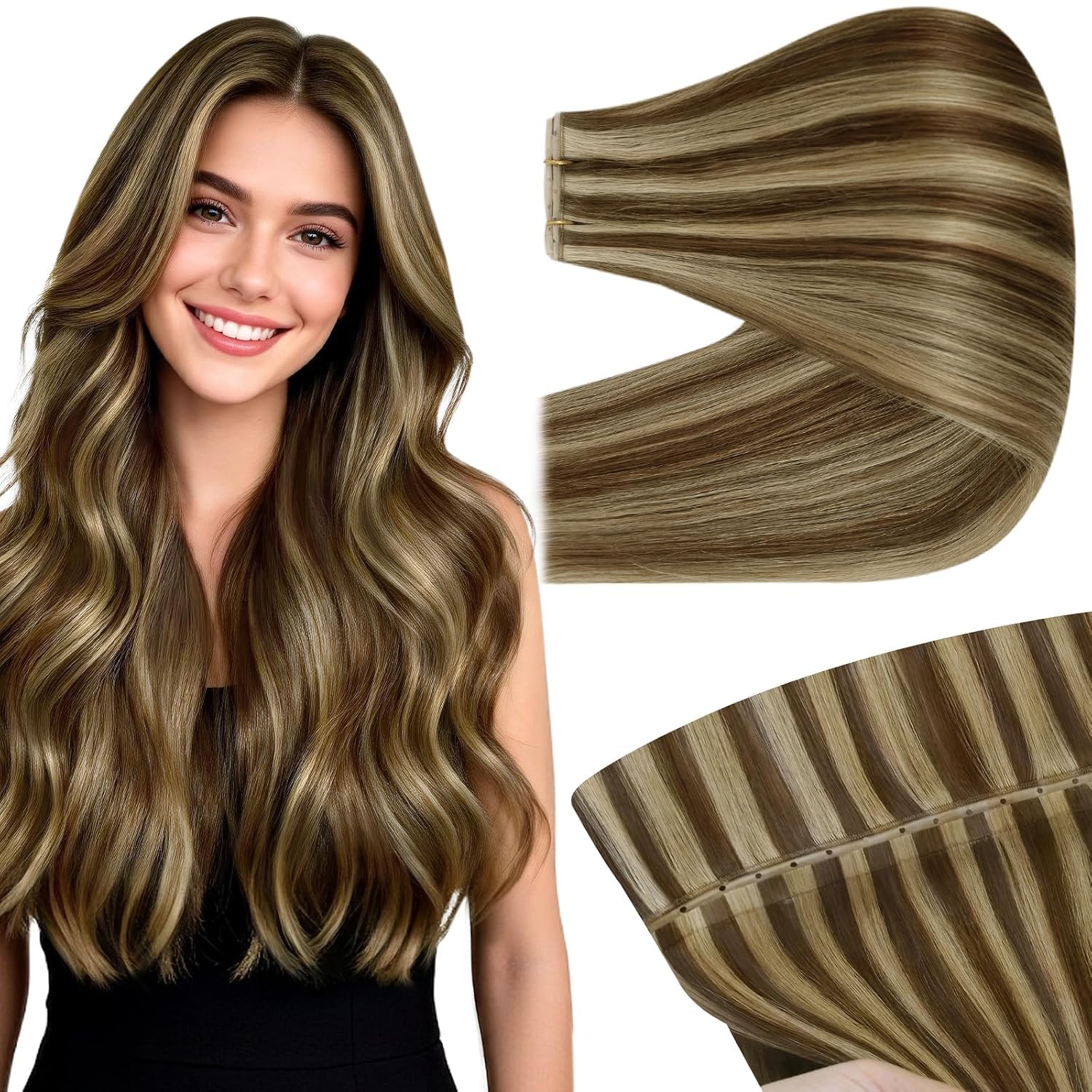  Butterfly Weft Hair Extensions Human Hair 16 Inch Highlights thumbnail