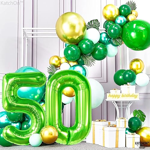 Miniatura 2 de KatchOn, Globo grande de color verde claro del número 50, 40 pulgadas, globo verde Mylar con número 50, decoraciones de cumpleaños 50 para hombres,