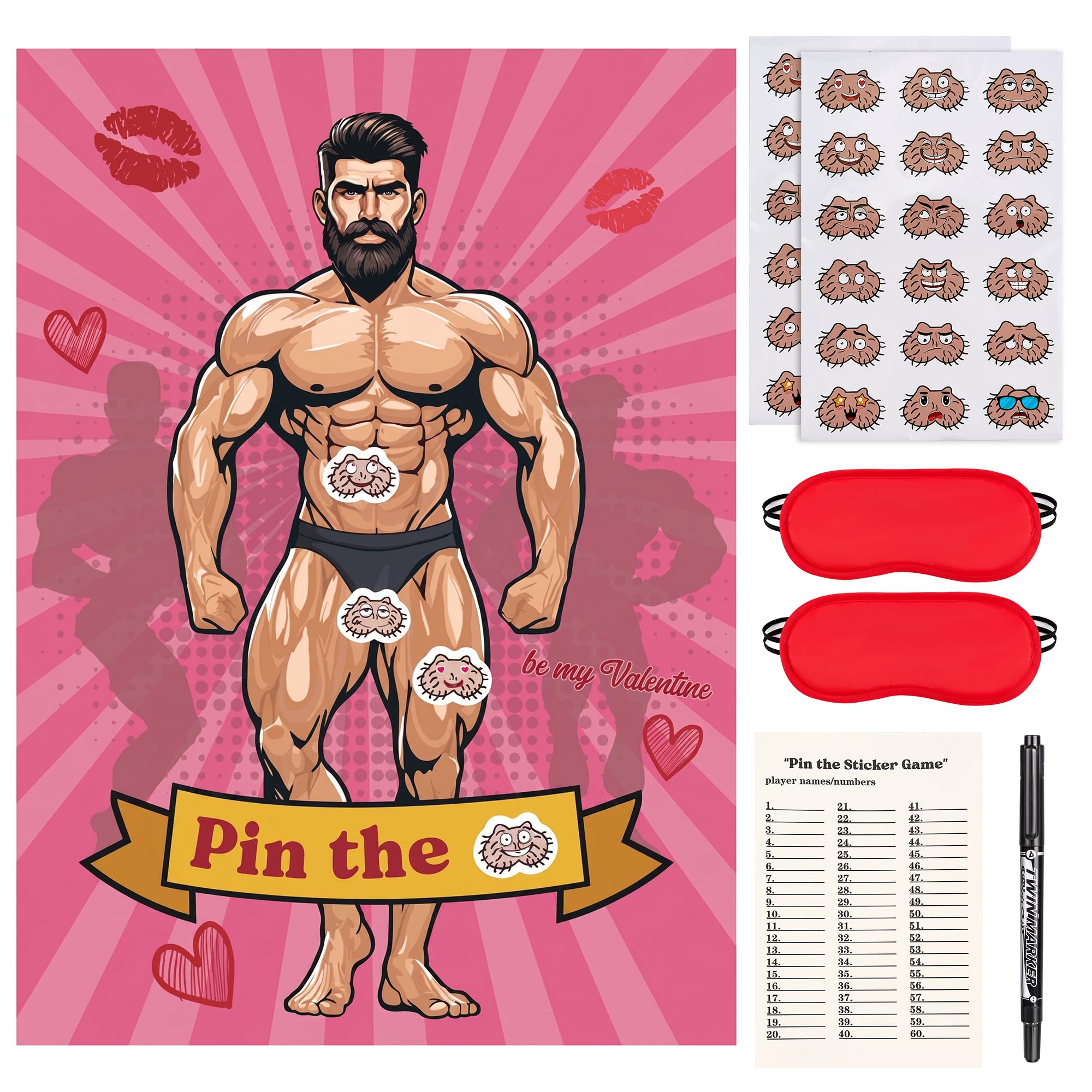 Funny Naughty Hen Party Game, Pin The Pants On The Hunk Adult Hen Do Accessories with Poster & Blindfold for Girls Night & Team Bride
