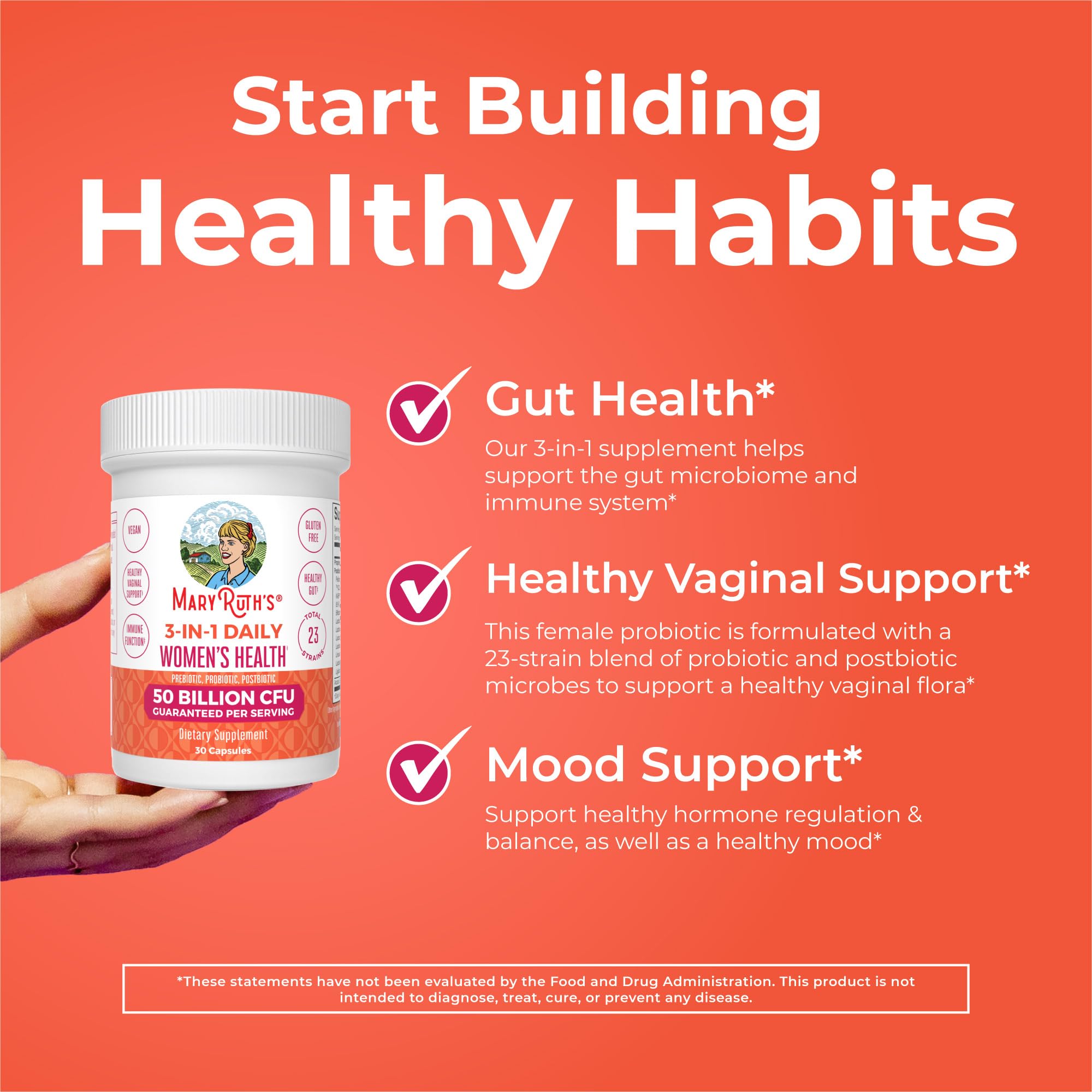 MARYRUTH'S 3-in-1 Daily Health Probiotics + Postbiotics for Women | Hormone Support & Gut Health Supplement for Women | Women’s Probiotic Supports Vaginal Health | 50 Billion CFU | Vegan | 30 ct — Amazon image 5