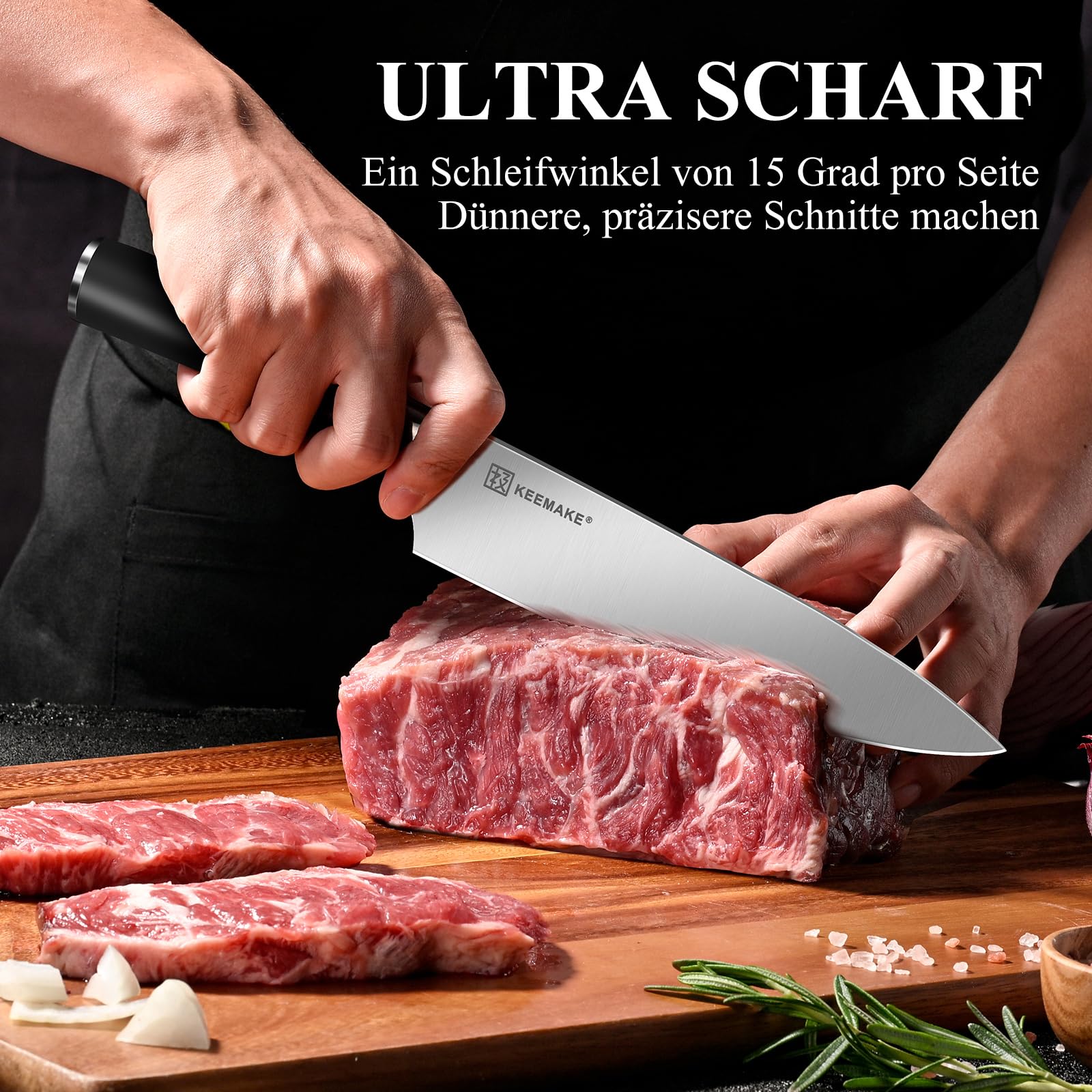 KEEMAKE Messerset 7-teilig mit Magnet Messerblock magnetisch – Profi Küchenmesser Set aus Edelstahl – Scharfe Kochmesser Brotmesser Santoku – Hochwertiger Messerhalter, Vatertagsgeschenk für Papa