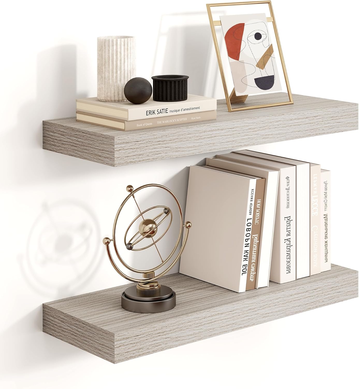 16 inch Grey Floating Shelves for Wall,6.7 inch Deep Small Bathroom Over Toilet Shelf,Wall Mounted Wood Shelves for Bedroom,Living Room,Kitchen,Office,Set of 2 15.7"W x 6.7"D x 1.4"H, Set of 2 Grey