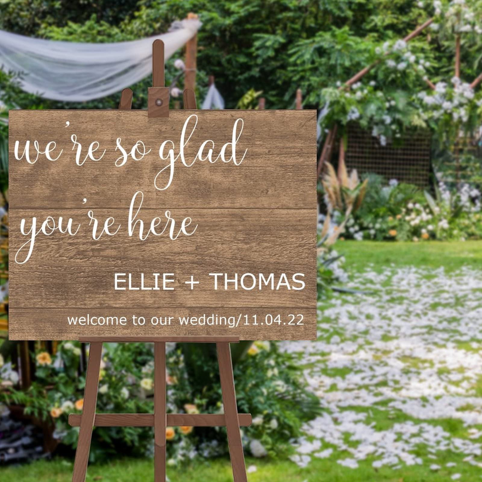 Panneau de mariage en bois 45x61 cm personnalisé avec message de bienvenue pour entrée