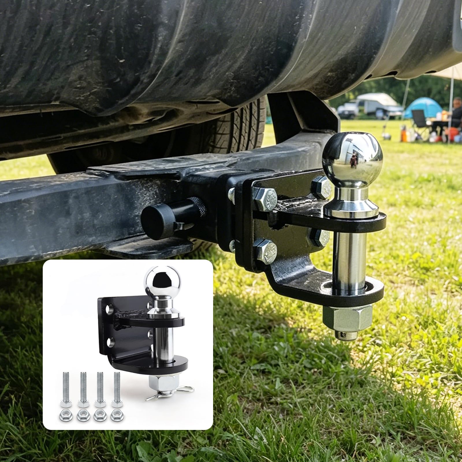Anhängerkupplung, Universelle Anhängerkupplung mit 50 mm Kugelkopf und 4 Loch Anschraubplatte Langstangen-Anhängerhaken mit Geradem Einsteckmechanismus Schwarzer Kupplung für Alle Fahrzeugtypen