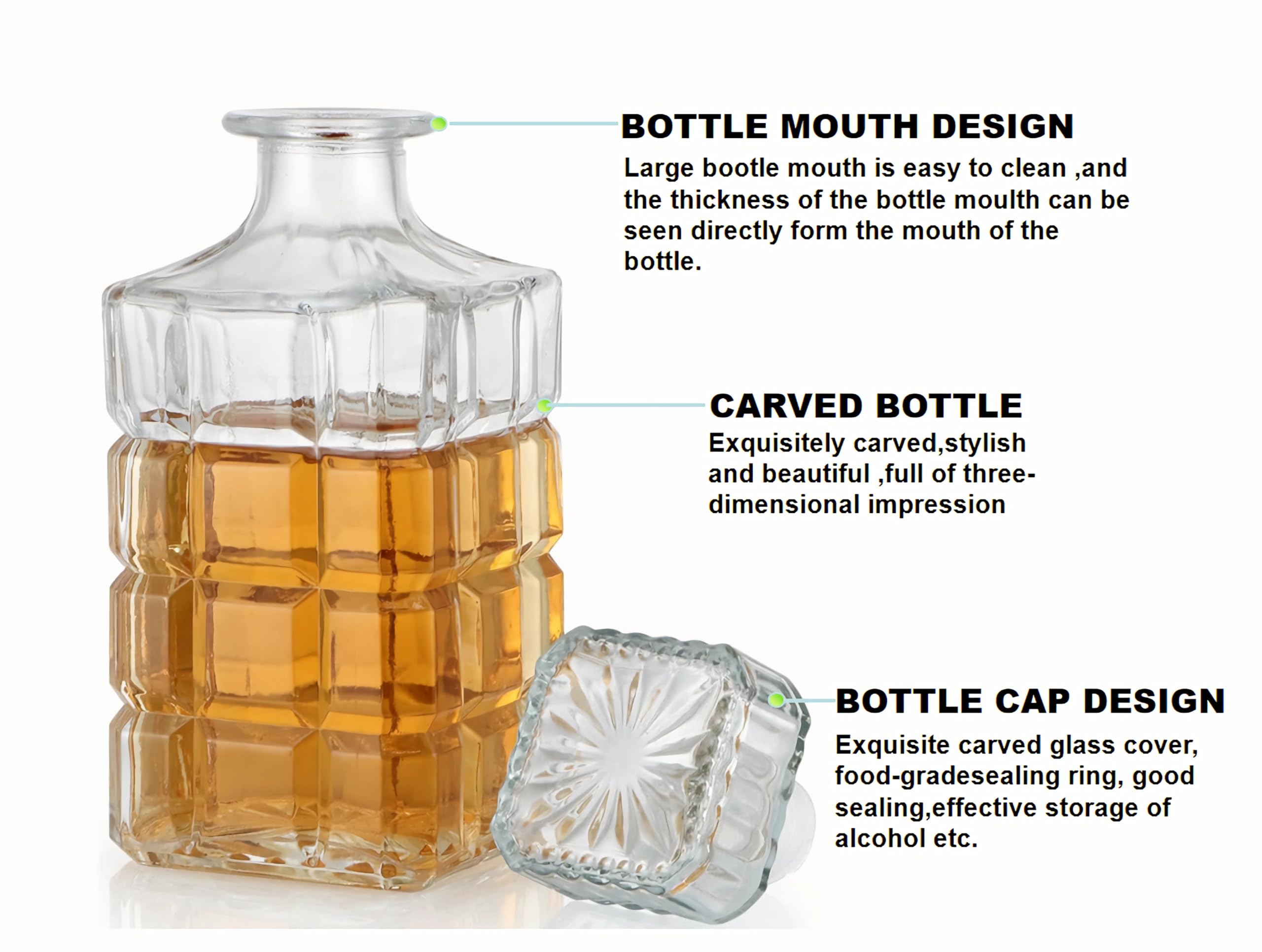 Crystal Whiskey Decanter Set with Glasses, 30oz Elegant Liquor Carafe with Ornate Solid Glass Stopper and 2 Matching Whisky Tumblers,Perfect for Scotch Whisky, Bourbon, Cognac, Tequila & Other Liquor