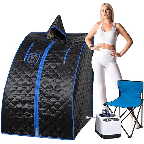 Portable Steam Sauna, Full Size Portable Sauna for Home, Sauna Tent Sauna Box with 3.0L Steamer, Remote Control, Folding Chair, 9 Levels