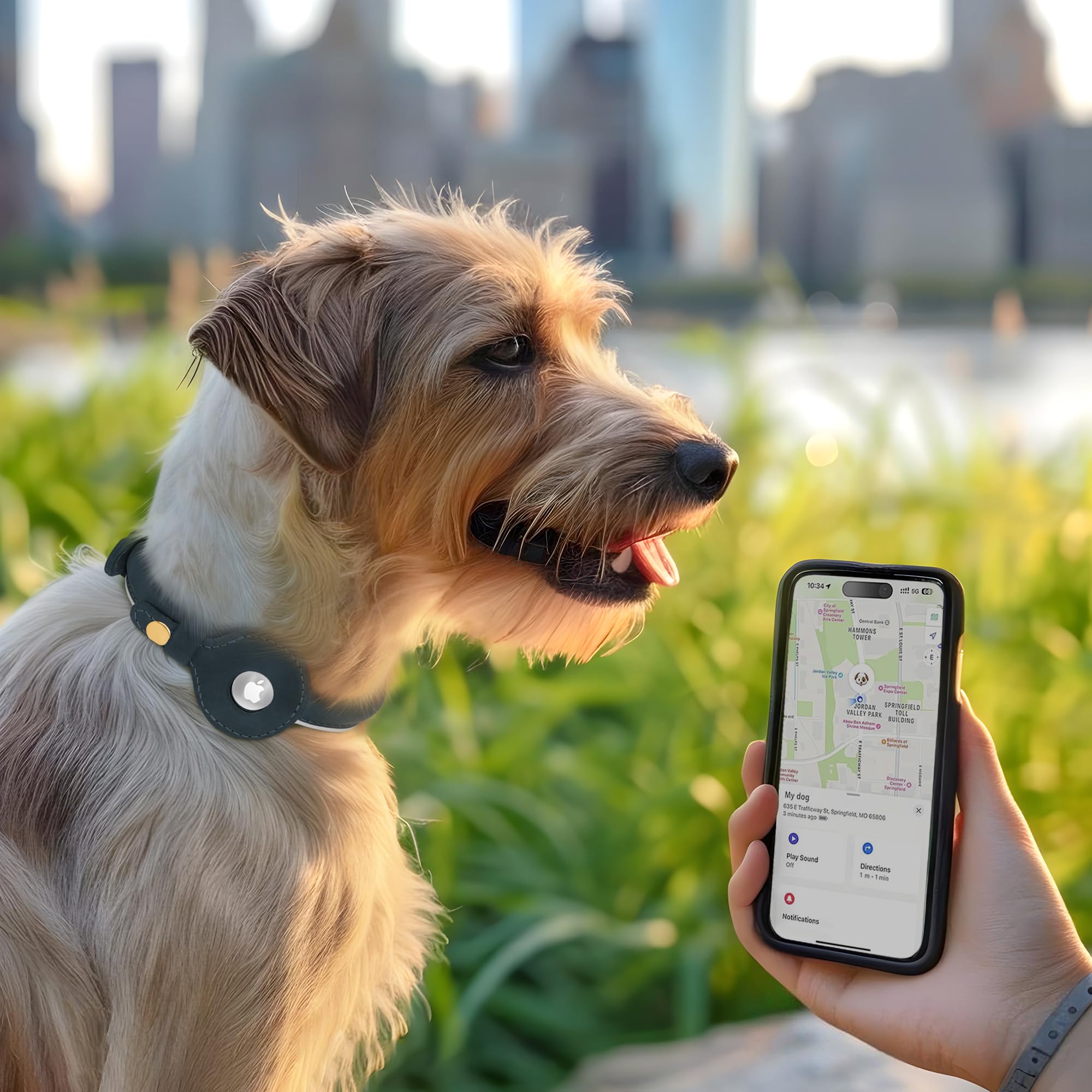OOPSDOGGY Collar de cuero enrollado para perro con soporte para Airtag, collar redondo reflectante para perro Airtag, collar de seguimiento suave para perros pequeños, cachorros, gatos, gatitos