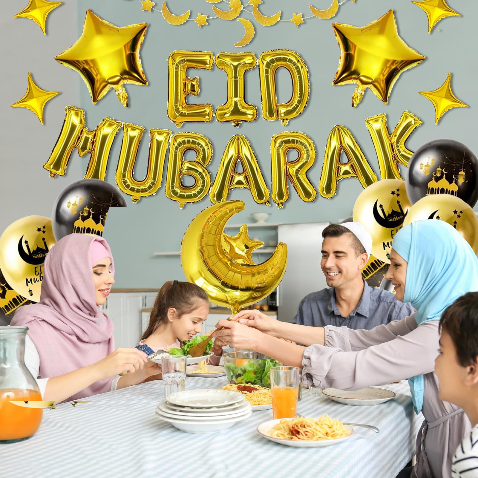 Folieballonnen Slinger Set 'Eid Mubarak' Goud (4m