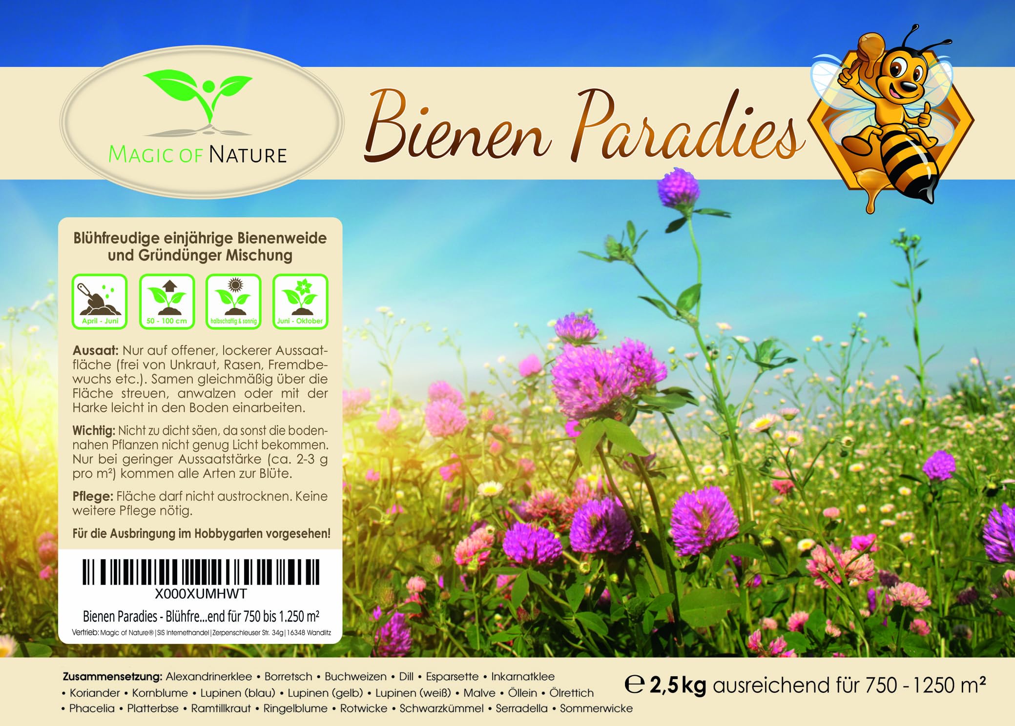 Magic of Nature 2,5kg Mieszanka Nasion Kwiatów - Raj dla Pszczół - Łąka Kwietna Miododajna - Ponad 20 Odmian na Powierzchnię 750-1250 m²