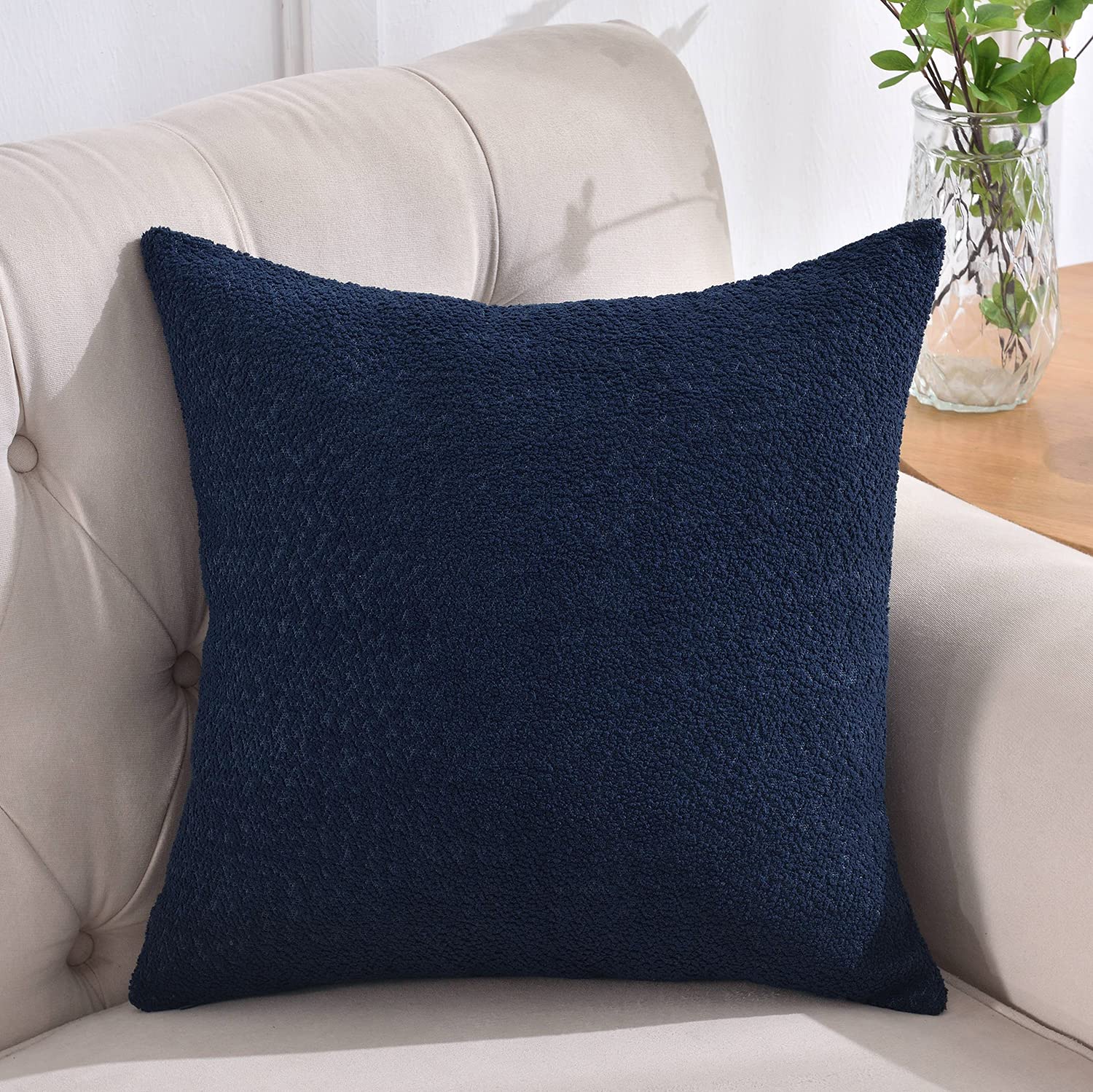 Rythome Pack of 1 Cozy Boucle-Like Textured Throw Pillow Cover for Couch and Bed - 24x24 Navy Blue