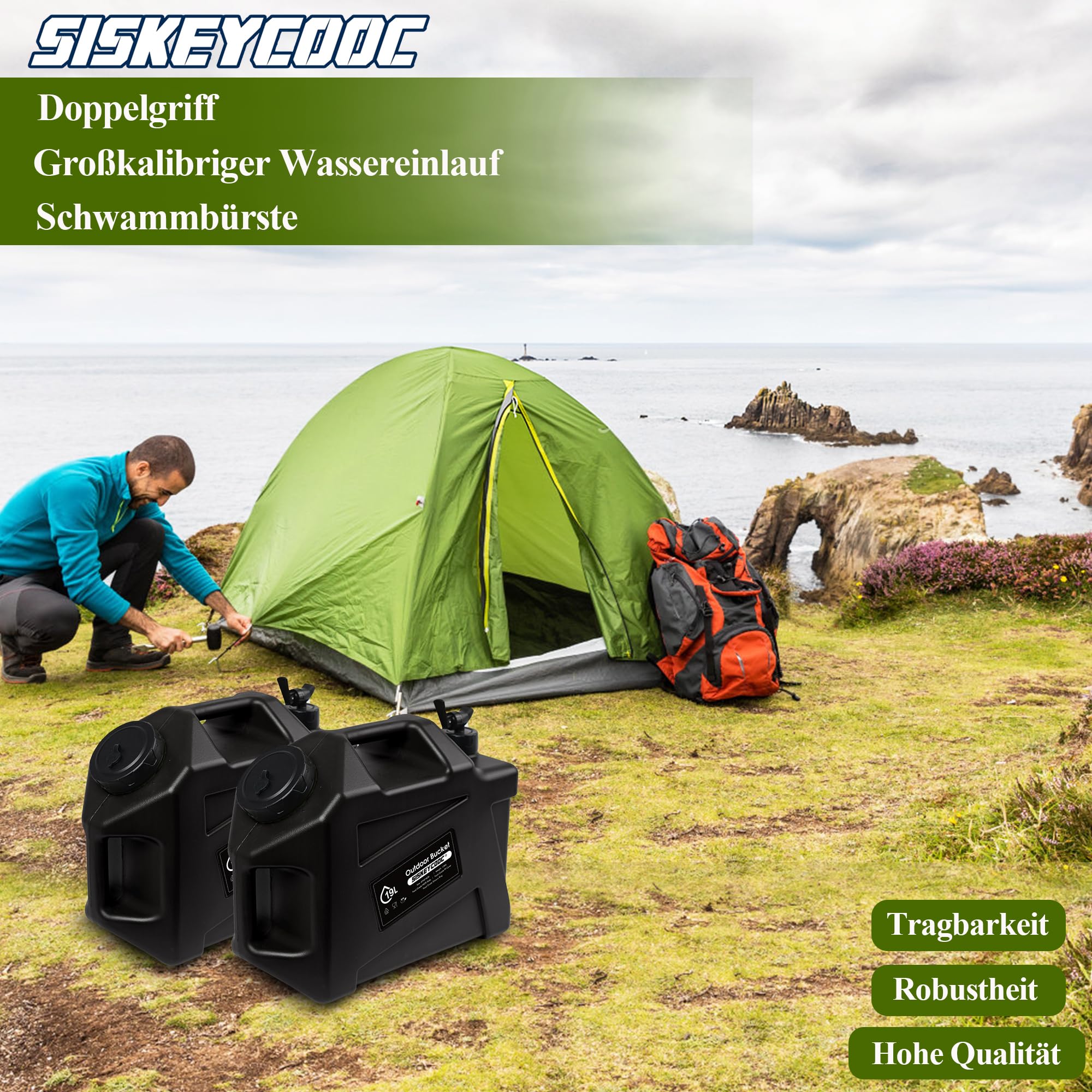 Bidon d'eau portable de 12 l avec robinet, réservoir d'eau sans BPA, réservoir d'eau vert, bec verseur, réservoir d'eau multifonction pour camping, extérieur, transport d'urgence