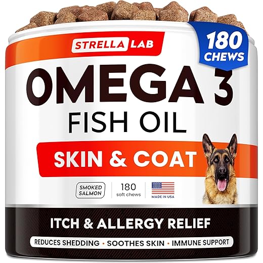 Fish Oil Omega 3 Treats for Dogs - Allergy and Itch Relief - Skin and Coat Supplement - Joint Health - Wild Alaskan Salmon Oil - Shedding, Itchy Skin Relief - Omega 3 6 9 - EPA & DHA - 180 Treats
