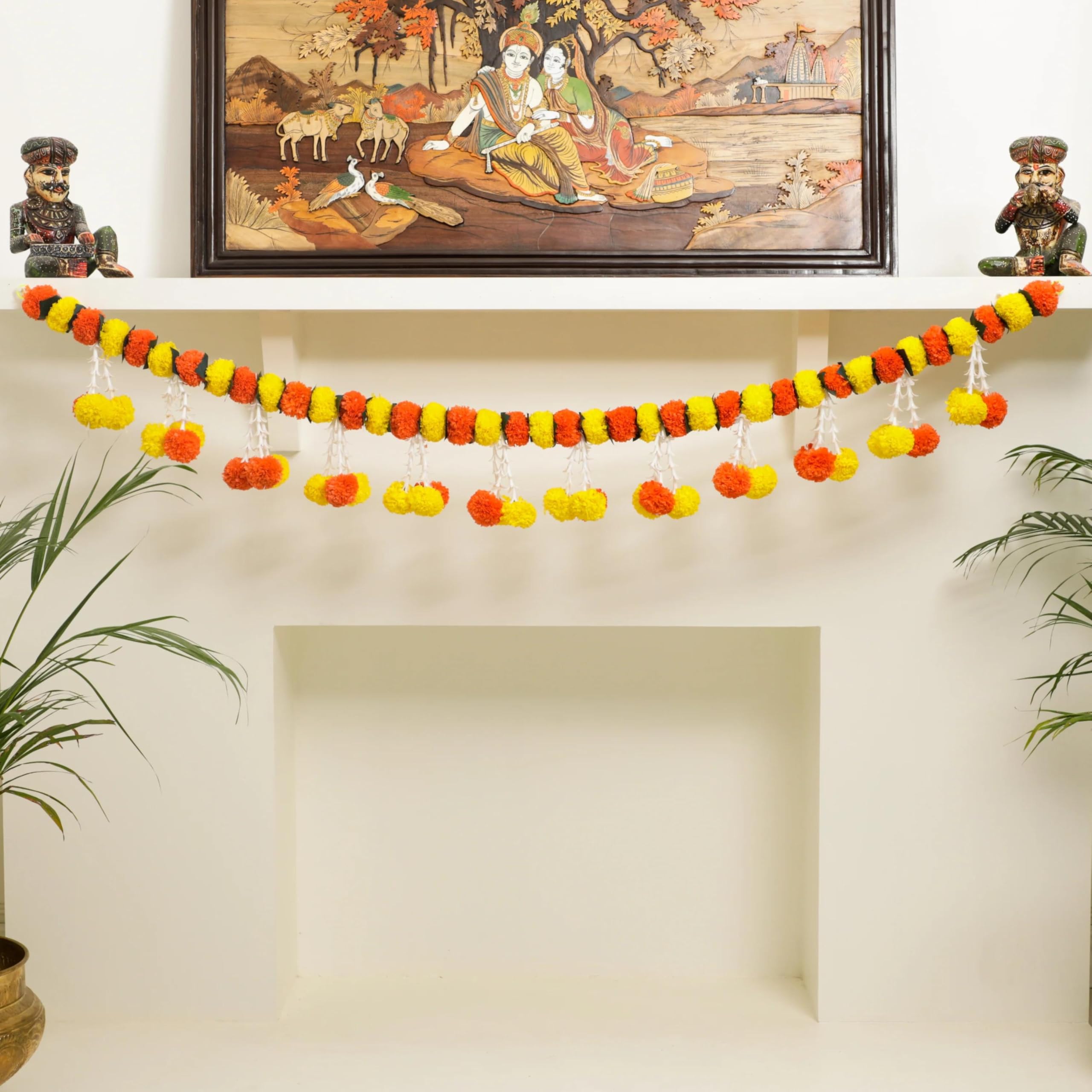 Indian Handmade Artificial Marigold Toran Flowers for Decoration Long for Door Decoration Toran Genda Phool for Wedding/Festivals|38 Inches | Yellow + Orange| Pack of 1 | Export Quality