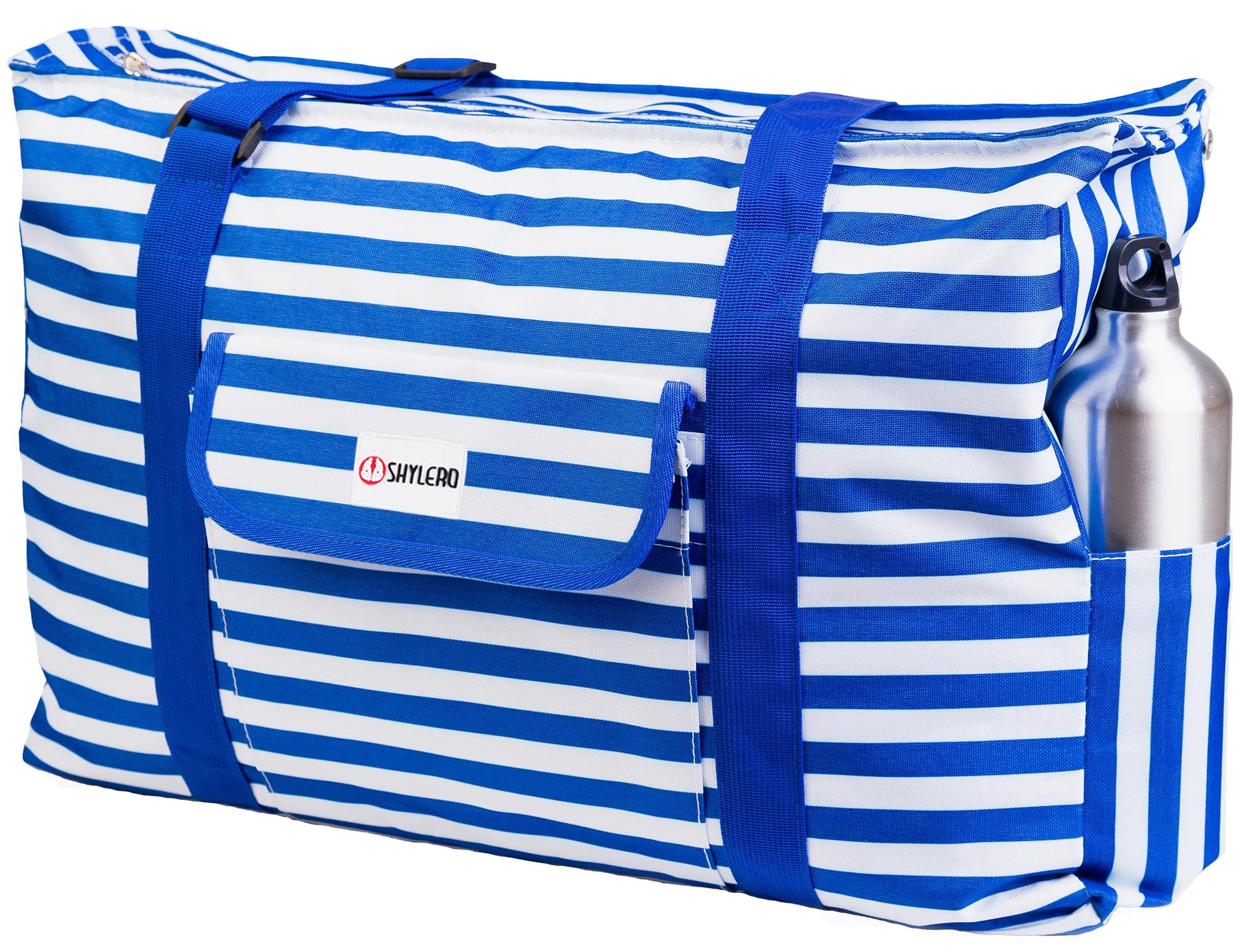 Beach Bag and Pool Bag Has Cooler Pocket, 7 Pockets Total, Zip Top. Family Size Waterproof Beach Tote