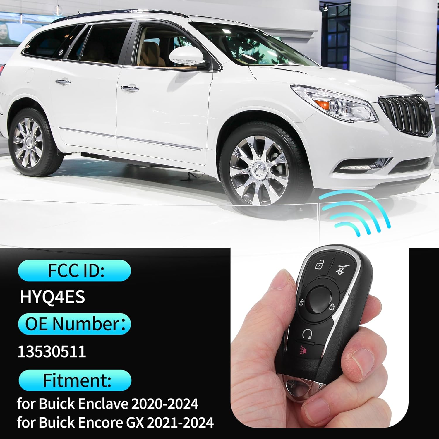 X AUTOHAUX HYQ4ES 433MHz Replacement Keyless Entry Remote Smart Key Fob for Buick Enclave 2020-2024 for Buick Encore GX 2021-2024 13530511 5 Buttons Car Components 2 Pcs