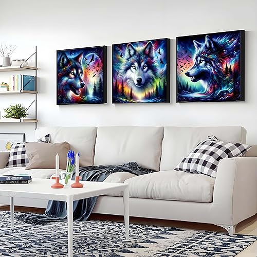 Miniatura 3 de SHICERNHJ Paquete de 4 kits de arte de diamantes de la serie Animal Wolf para adultos, kits de pintura de diamantes 5D para principiantes, puntos de