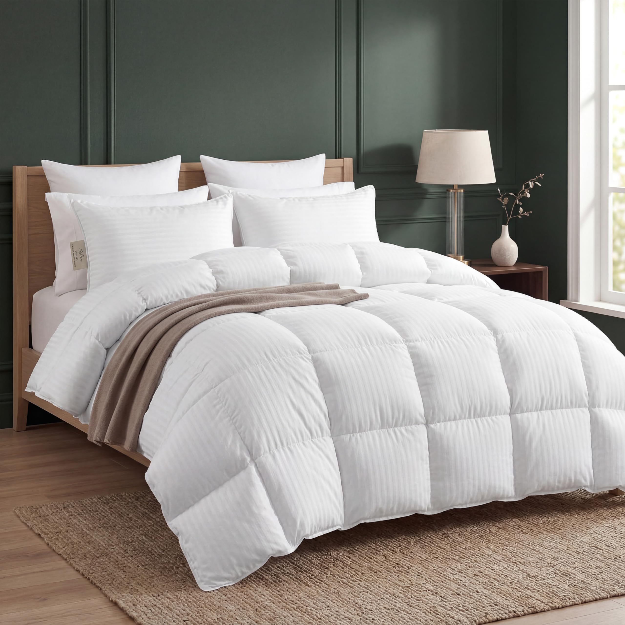 Elegant Comfort 3-Piece Stripe Cotton Comforter Set - 100% Egyptian Cotton Premium Hotel Quality - Box Stitched, All Season Down Alternative Duvet