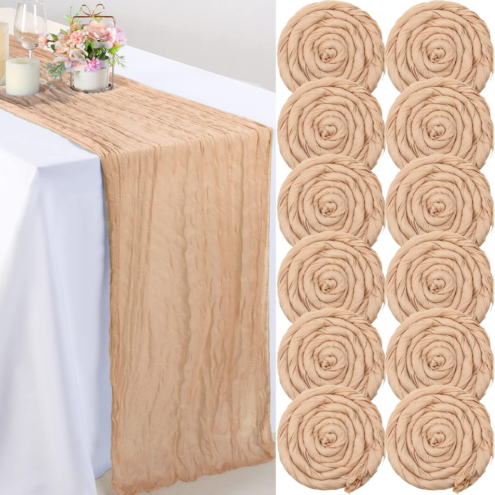 12 Pack Cheesecloth Table Runner 10ft Boho Rustic Gauze Cheese Cloth Table Runner