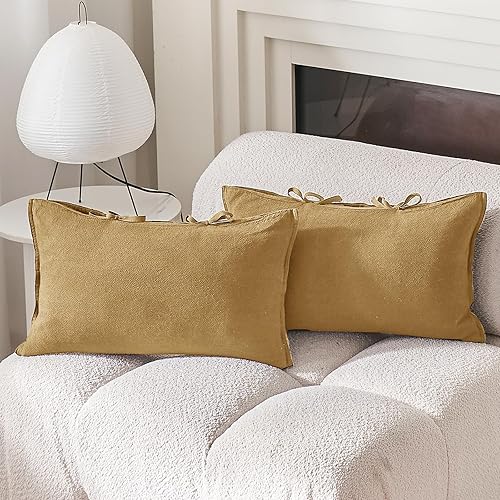 Jeanerlor Juego de 2 fundas de almohada de lino decorativas de color liso, fundas de cojín rústicas, fundas de almohada decorativas para decoración