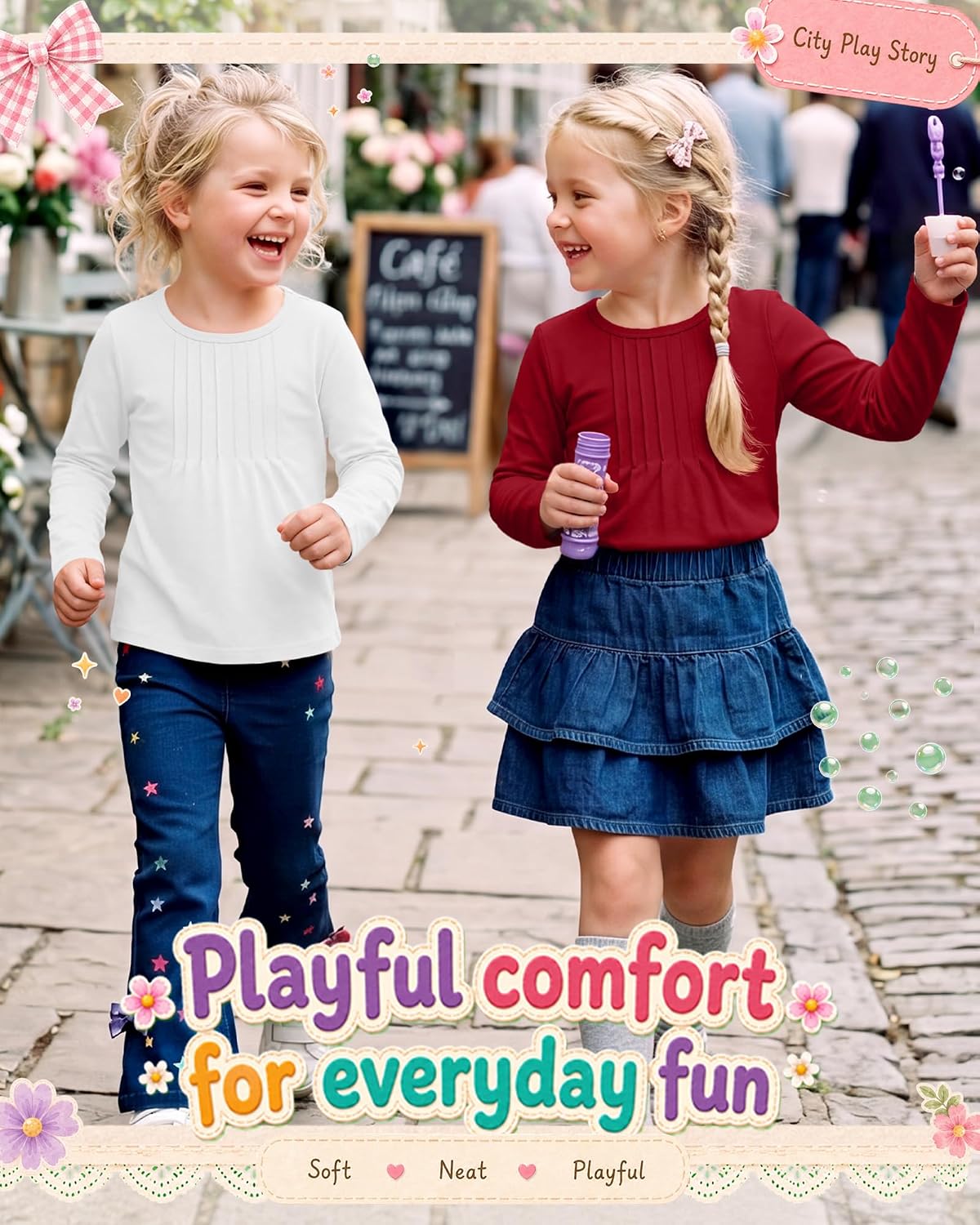 2 Pack Toddler Girl Long Sleeve Shirts Kids Pleated Crew Neck Loose Blouse Basic Casual Cute Tops 18M-5T