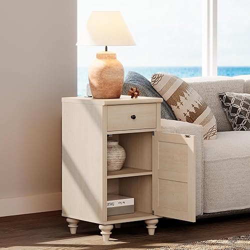 Miniatura 4 de WAMPAT Mesitas de noche con estación de carga, juego de 2 mesas auxiliares con tomas de corriente y puertos USB para sala de estar, mesa auxiliar