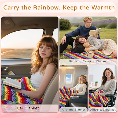 Miniatura 4 de Kit de ganchillo para principiantes, adultos y niños, kit de manta de ganchillo arcoíris para principiantes con hilo de primera calidad e