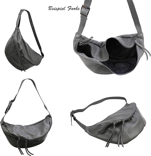 SH Leder Greta G747 Echt leren borsttas voor dames, uniseks, voor festivals, reizen, middelgrote heuptas, crossbody bag, verstelbare verstelbare schouderriem, lederen tas, 37 x 21 cm, jeansblauw, 37 x