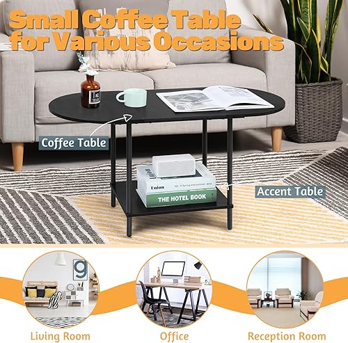 Miniatura 6 de Mesas de café para sala de estar, mesa de café de 2 niveles, mesa de café industrial moderna pequeña en negro con estante de almacenamiento y