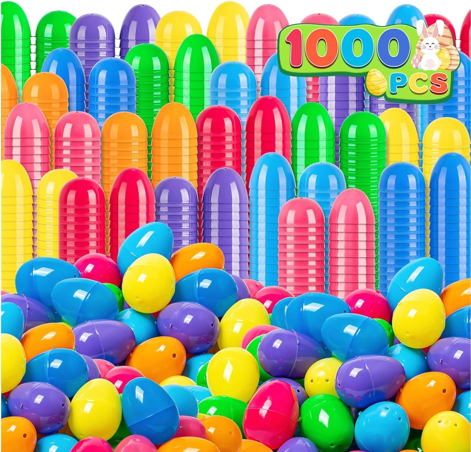 Duchong 1000 PCS Plastic Easter Eggs Bulk, 2.4" Empty Easter Eggs Fillable for Easter Hunt, Candy Treats, Basket Stuffers Fillers, Theme Party Favor Decoration, Classroom Prize Supplies